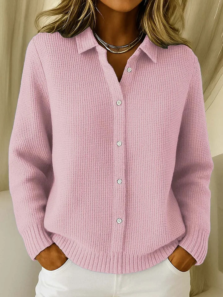 Amara — Cardigan en maille texturée à col — Amielle Paris