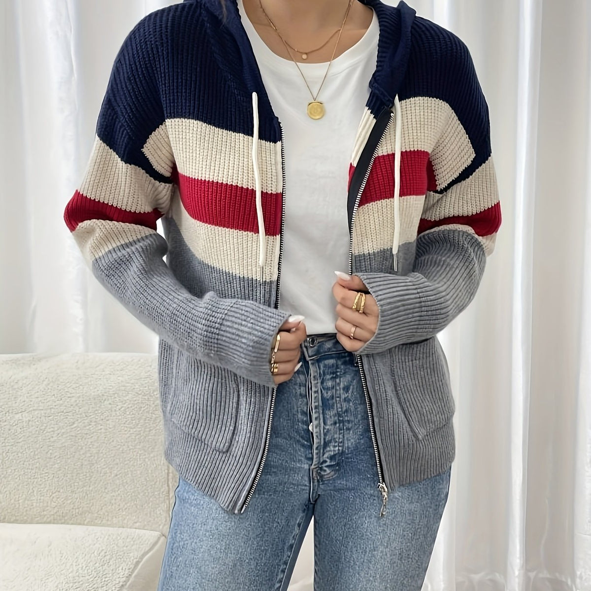 Harriet | Gilet côtelé zippé à capuche — Amielle Paris