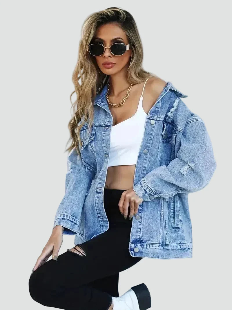 Veste ample en jean à détails usés — Amielle Paris