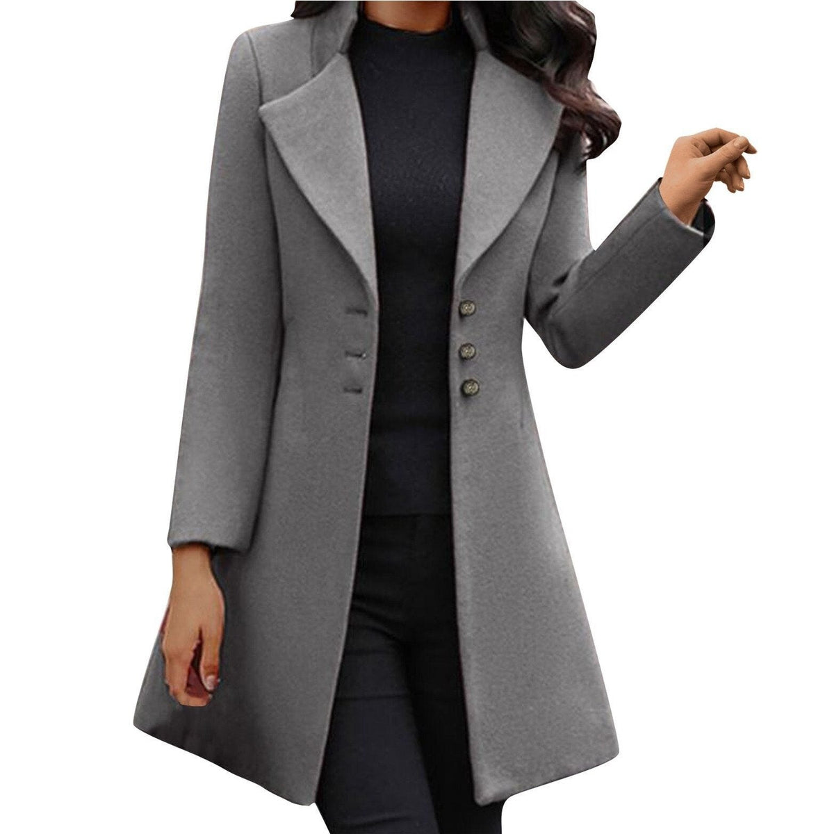 Olivia — Manteau long boutonné à col tailleur — Amielle Paris