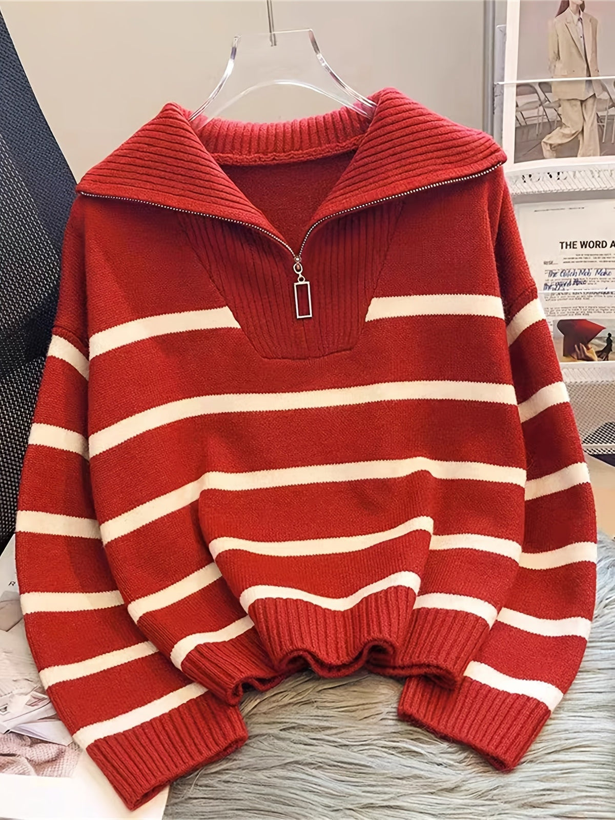 Perrine | Pull rayé à col partiellement zippé — Amielle Paris