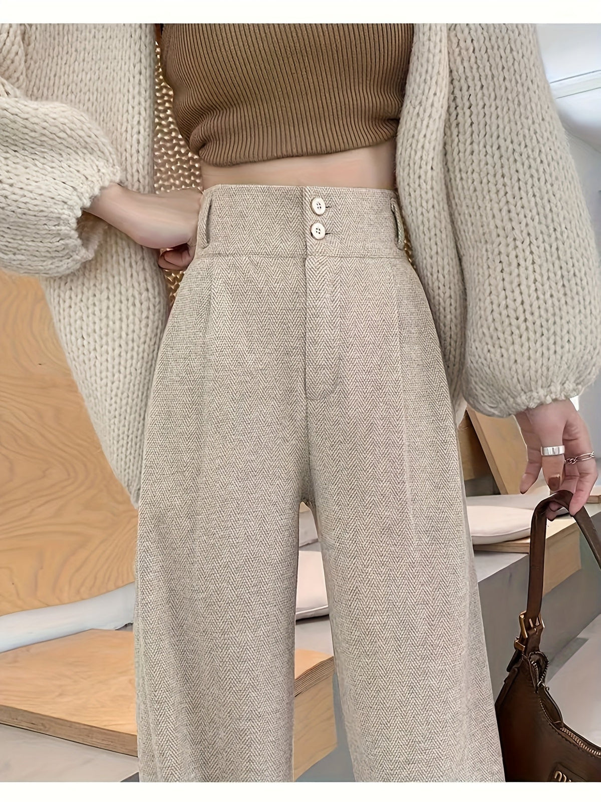 Pantalon large à chevrons et taille haute — Amielle Paris