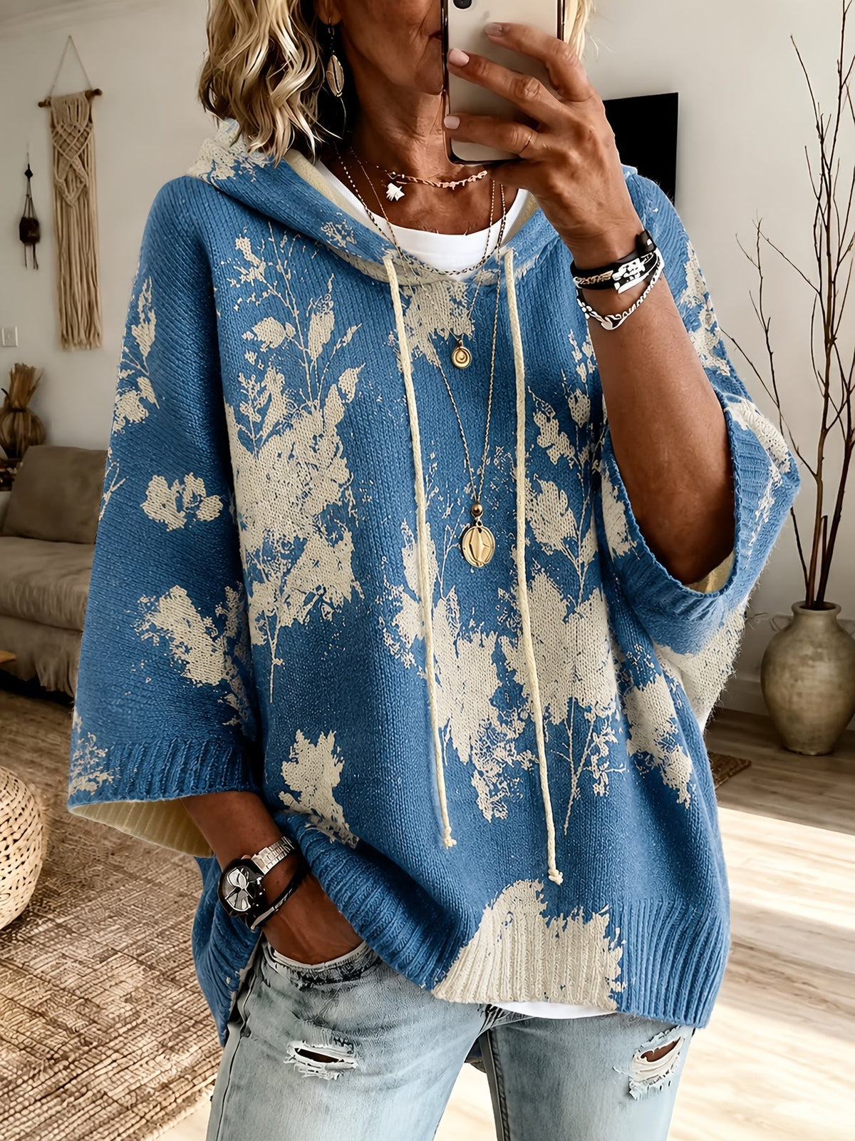 Isadora | Poncho fleuri à capuche — Amielle Paris