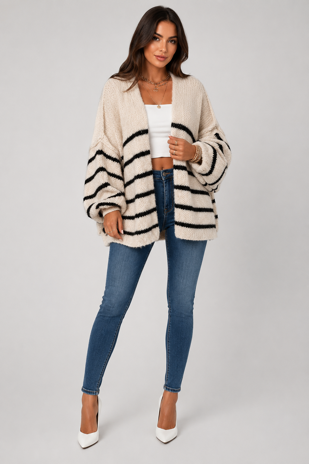 Cardigan ample rayé ouvert — Amielle Paris