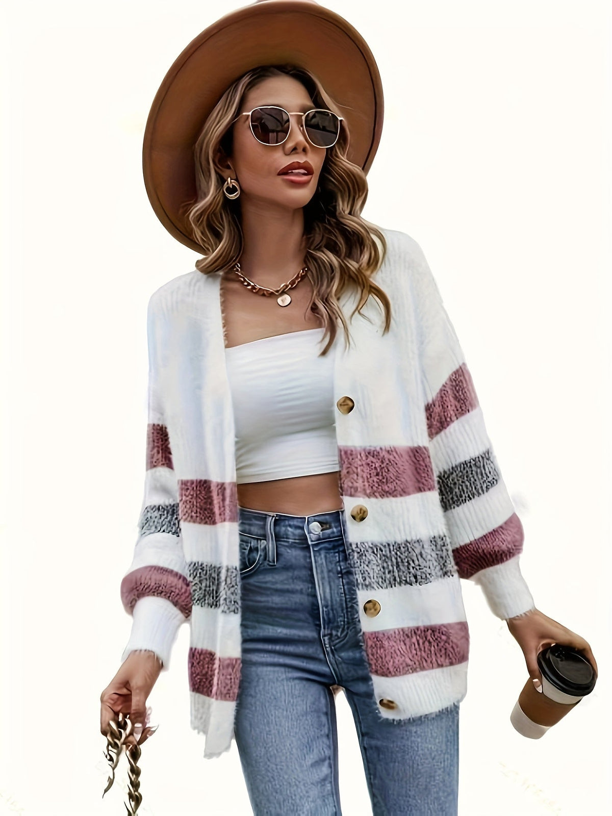 Nadine | Gilet ouvert en maille rayée — Amielle Paris