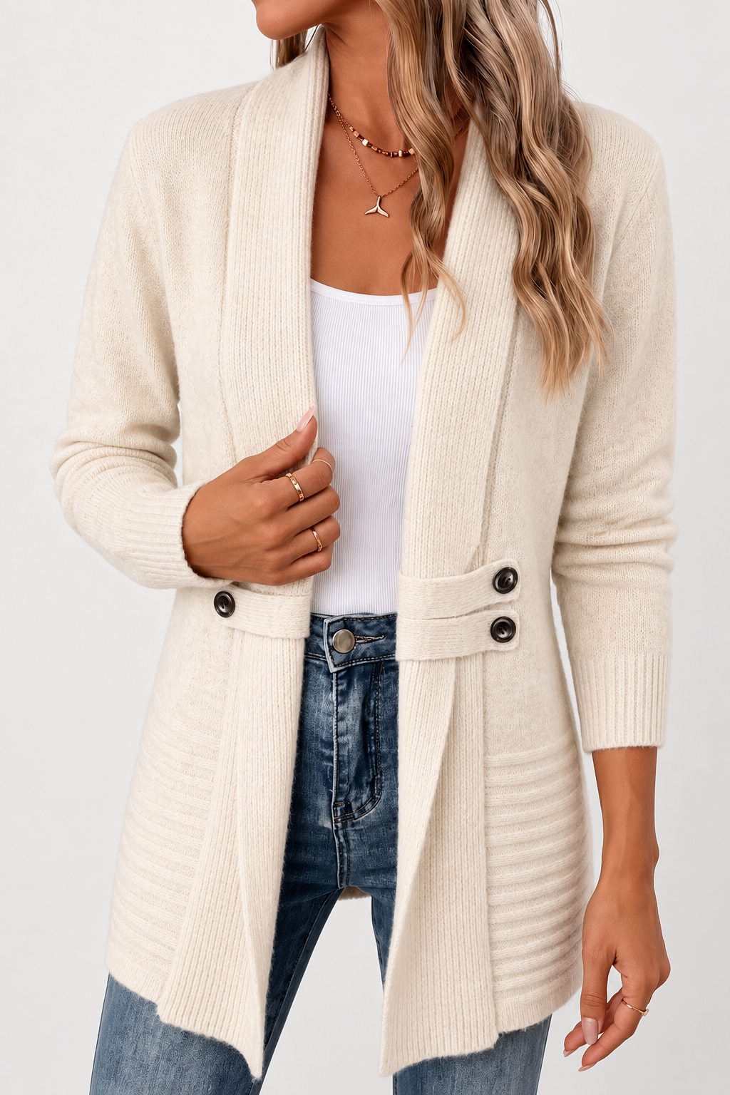 Cardigan long ouvert à col châle — Amielle Paris