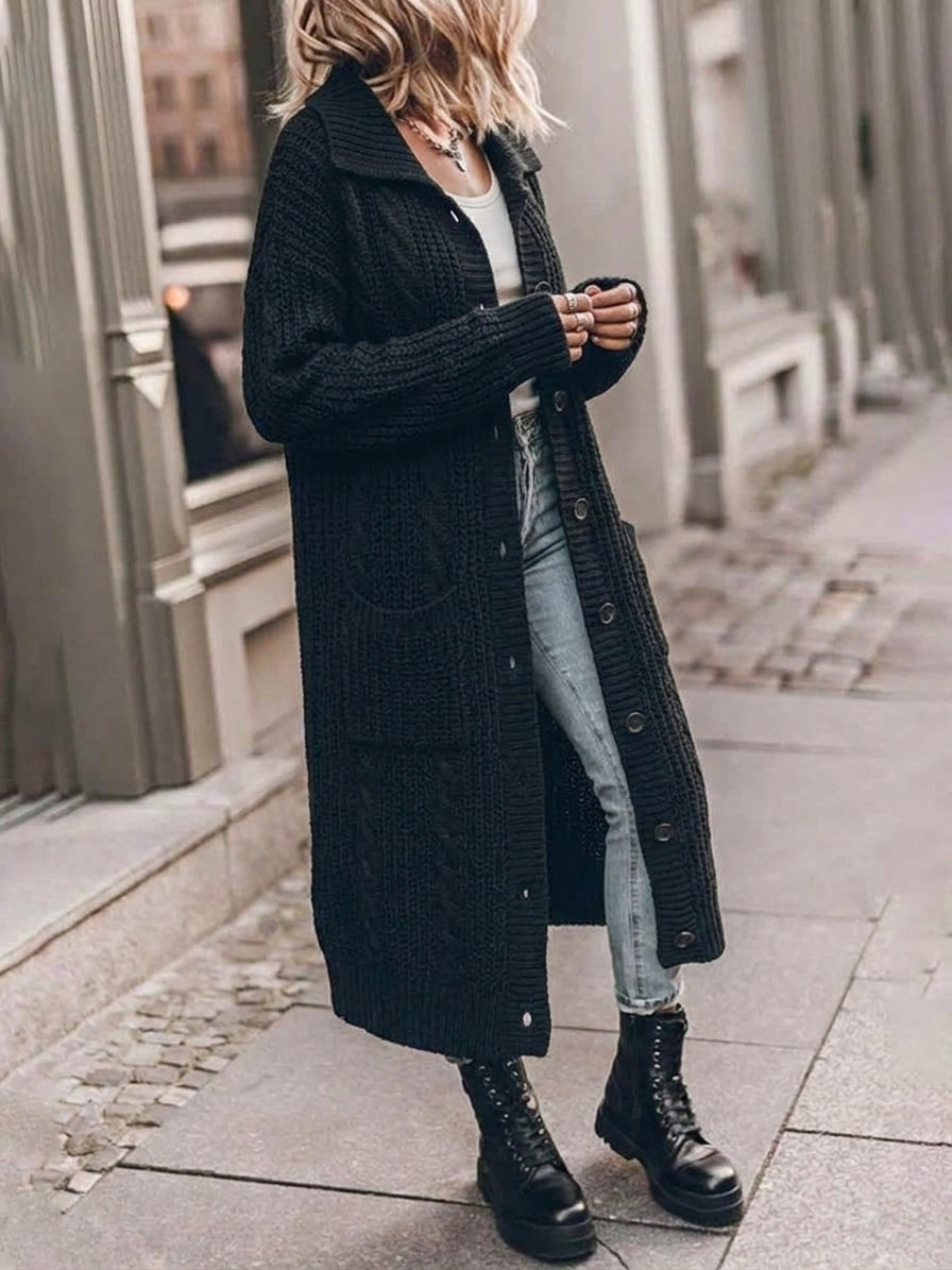 Ruby — Cardigan long côtelé à col châle — Amielle Paris