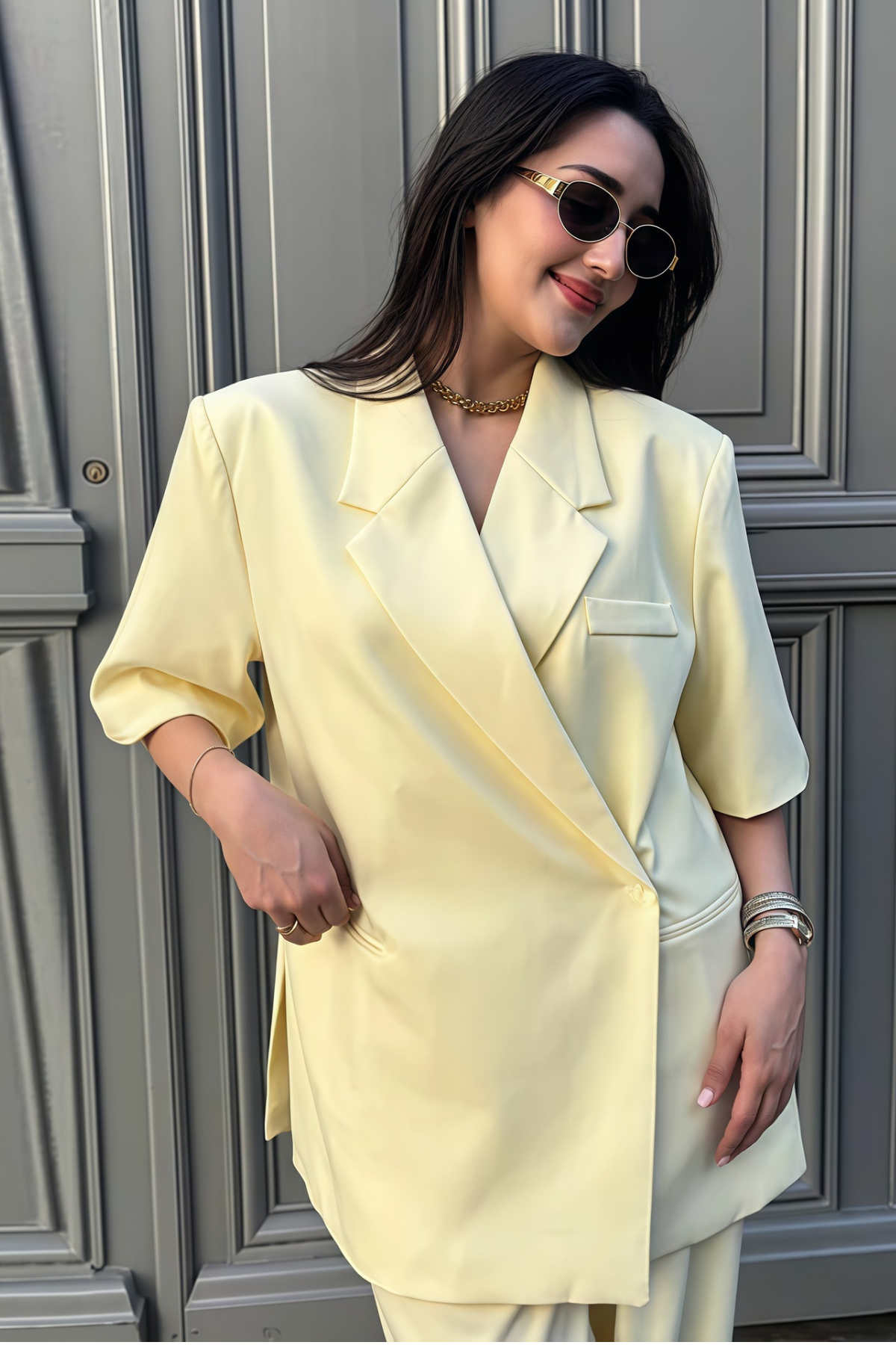 Kelsey — Blazer long croisé à coupe ample — Amielle Paris