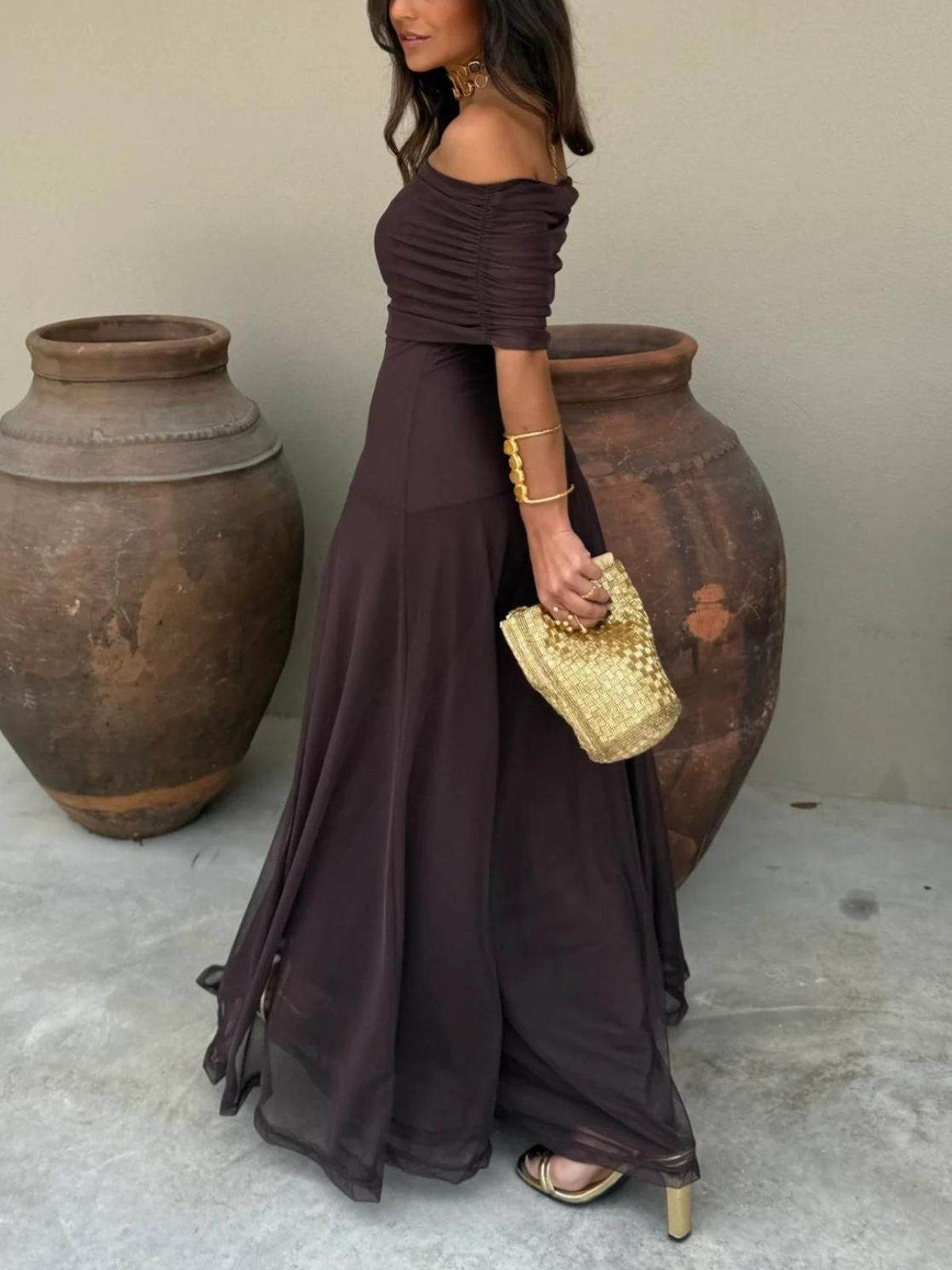 Victoire — Robe longue à encolure Bardot — Amielle Paris