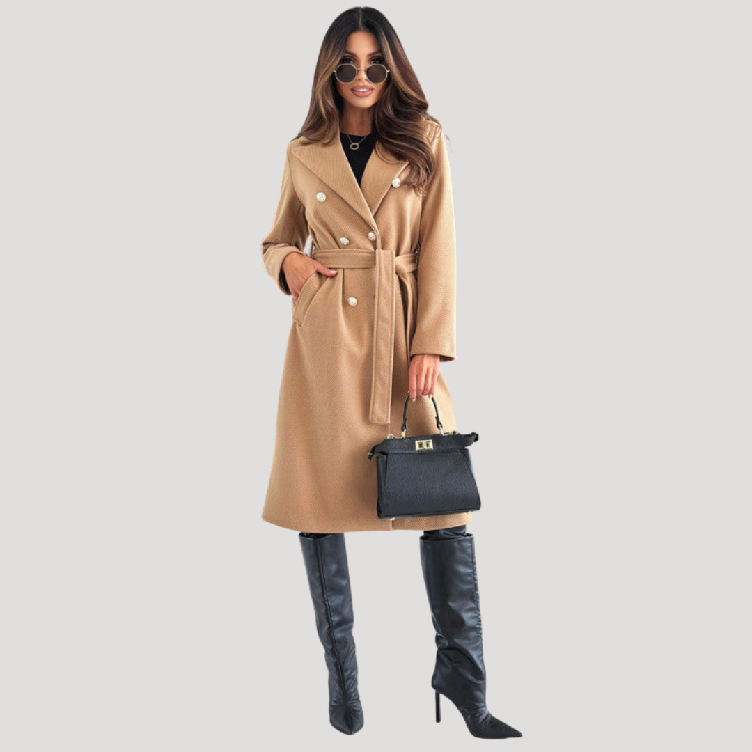 Manteau long croisé à ceinture assortie — Amielle Paris