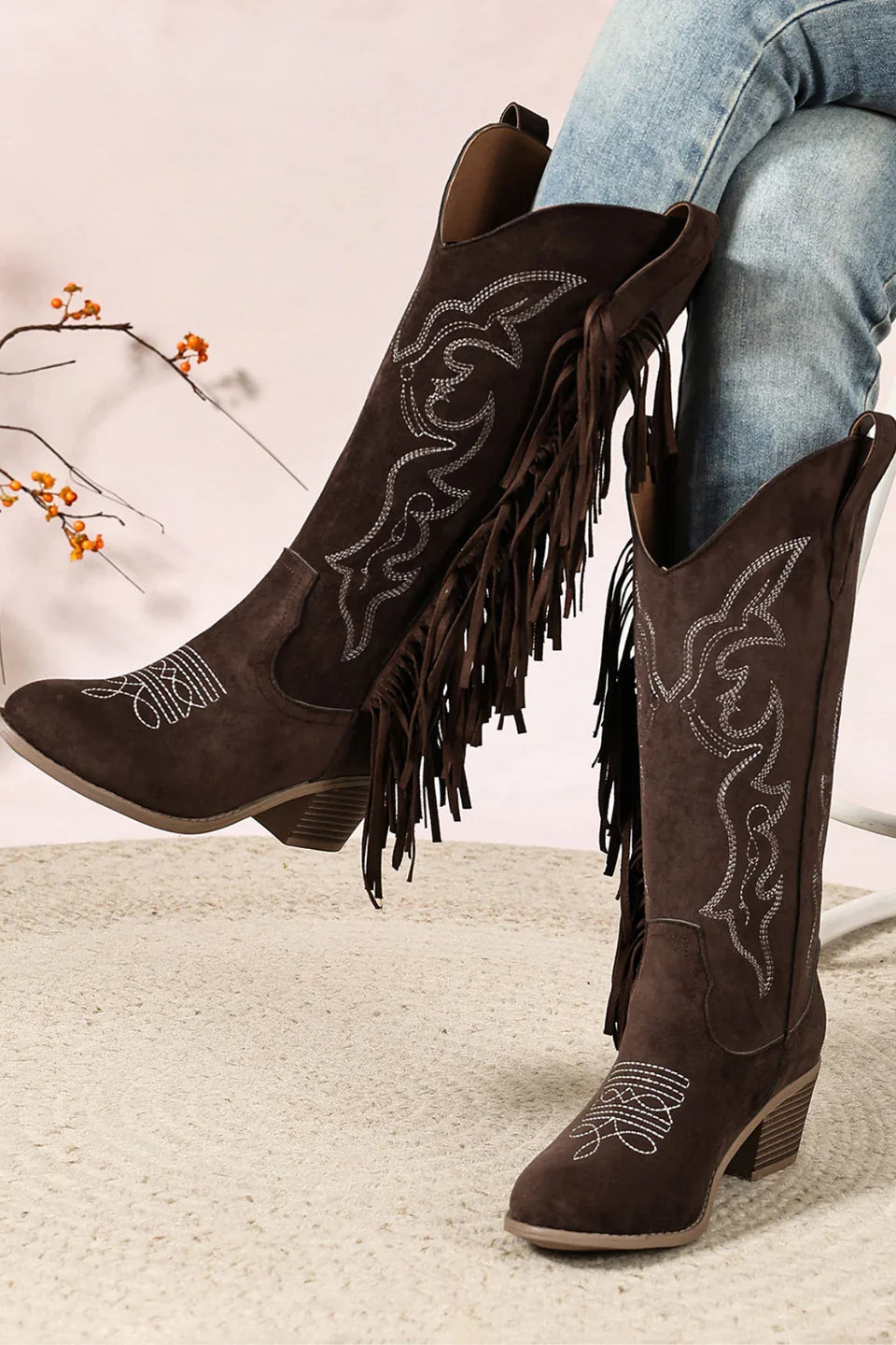 Bottes western brodées à franges Malvina — Amielle Paris