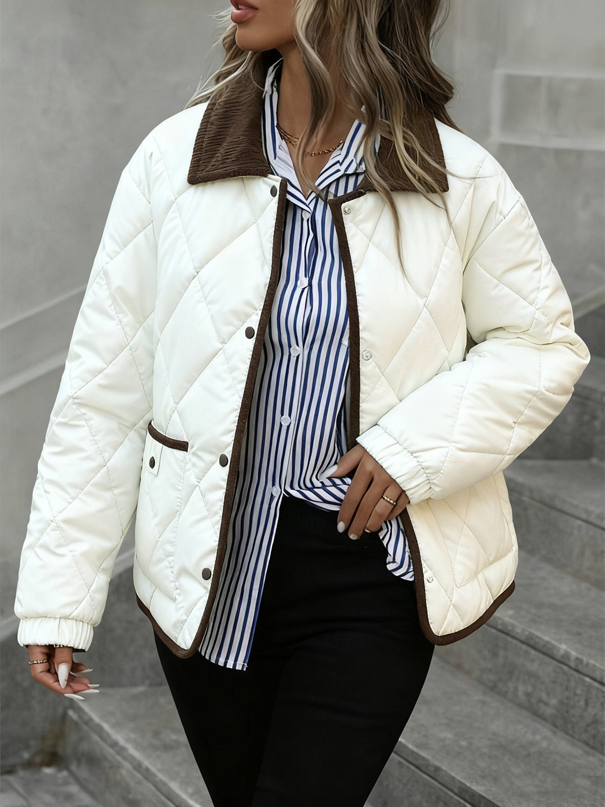 Odette | Veste matelassée à col en velours côtelé — Amielle Paris