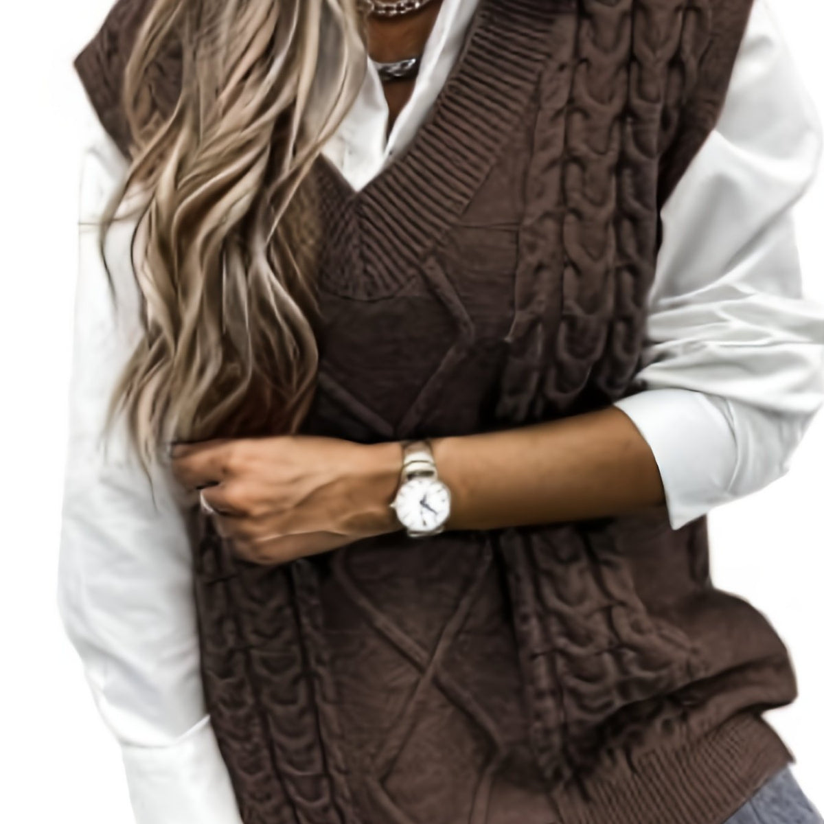 Pull sans manches ample à torsades et col V — Amielle Paris