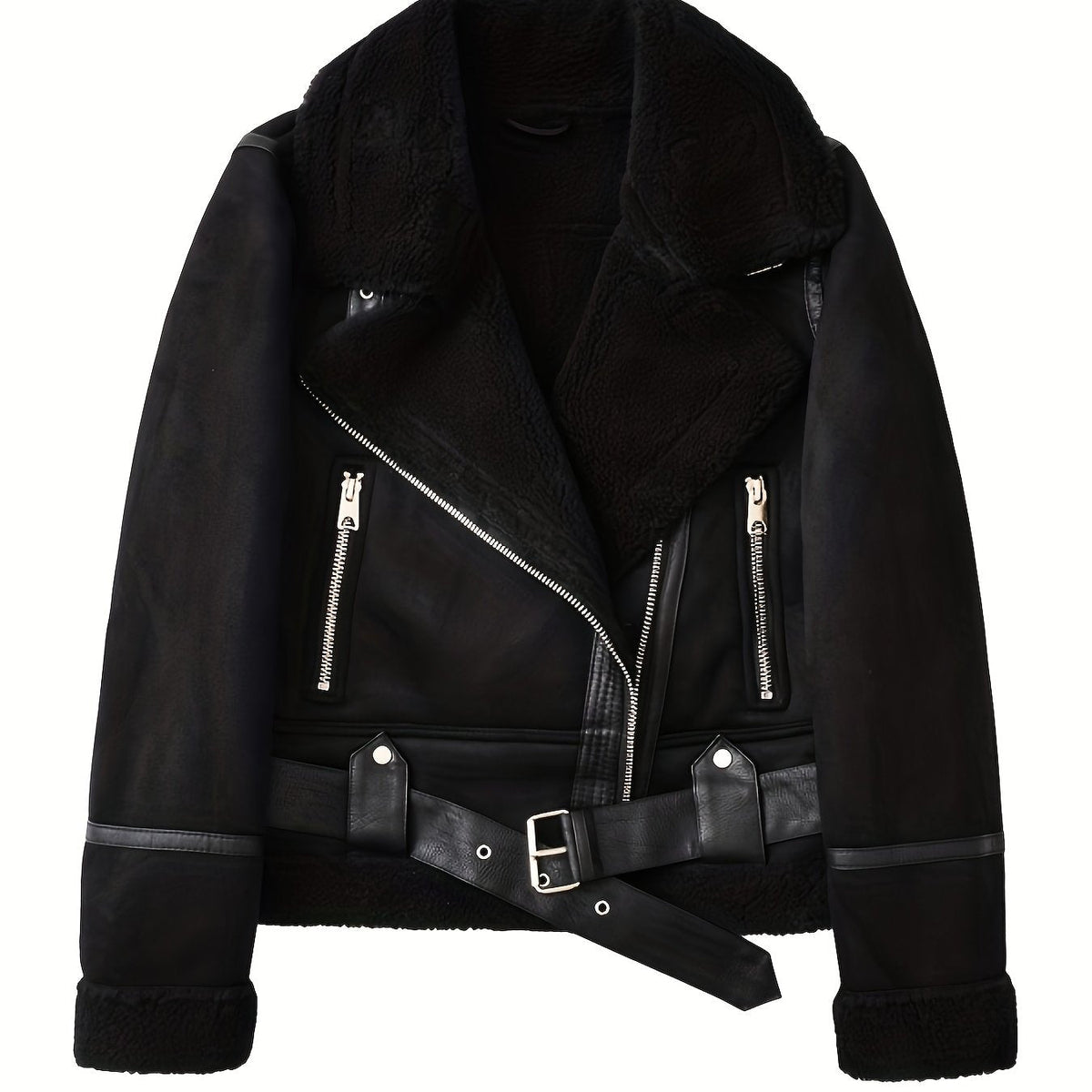 Veste courte ceinturée à doublure effet peau lainée — Amielle Paris