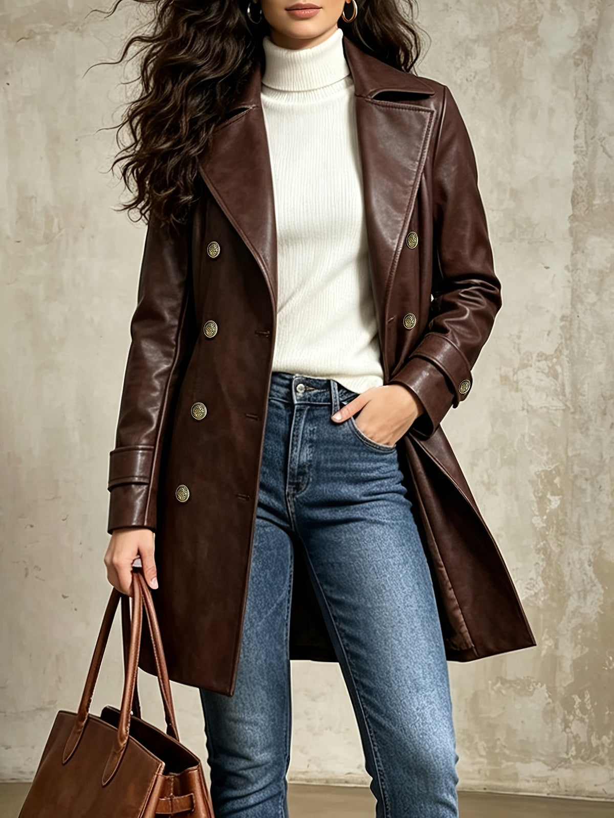 Manteau croisé ceinturé à finition patinée — Amielle Paris