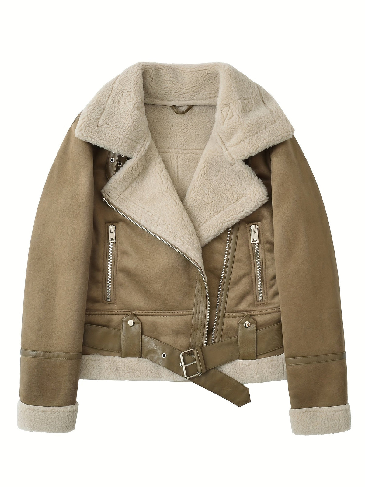 Veste courte ceinturée à doublure effet peau lainée — Amielle Paris