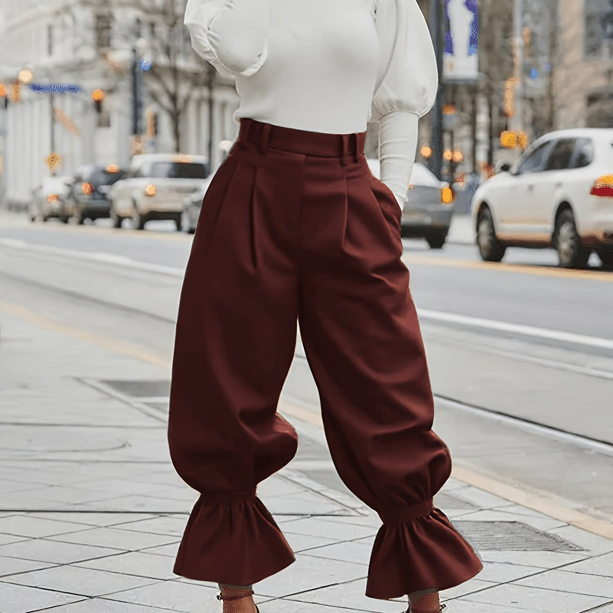 Pantalon large fluide à bas volanté — Amielle Paris