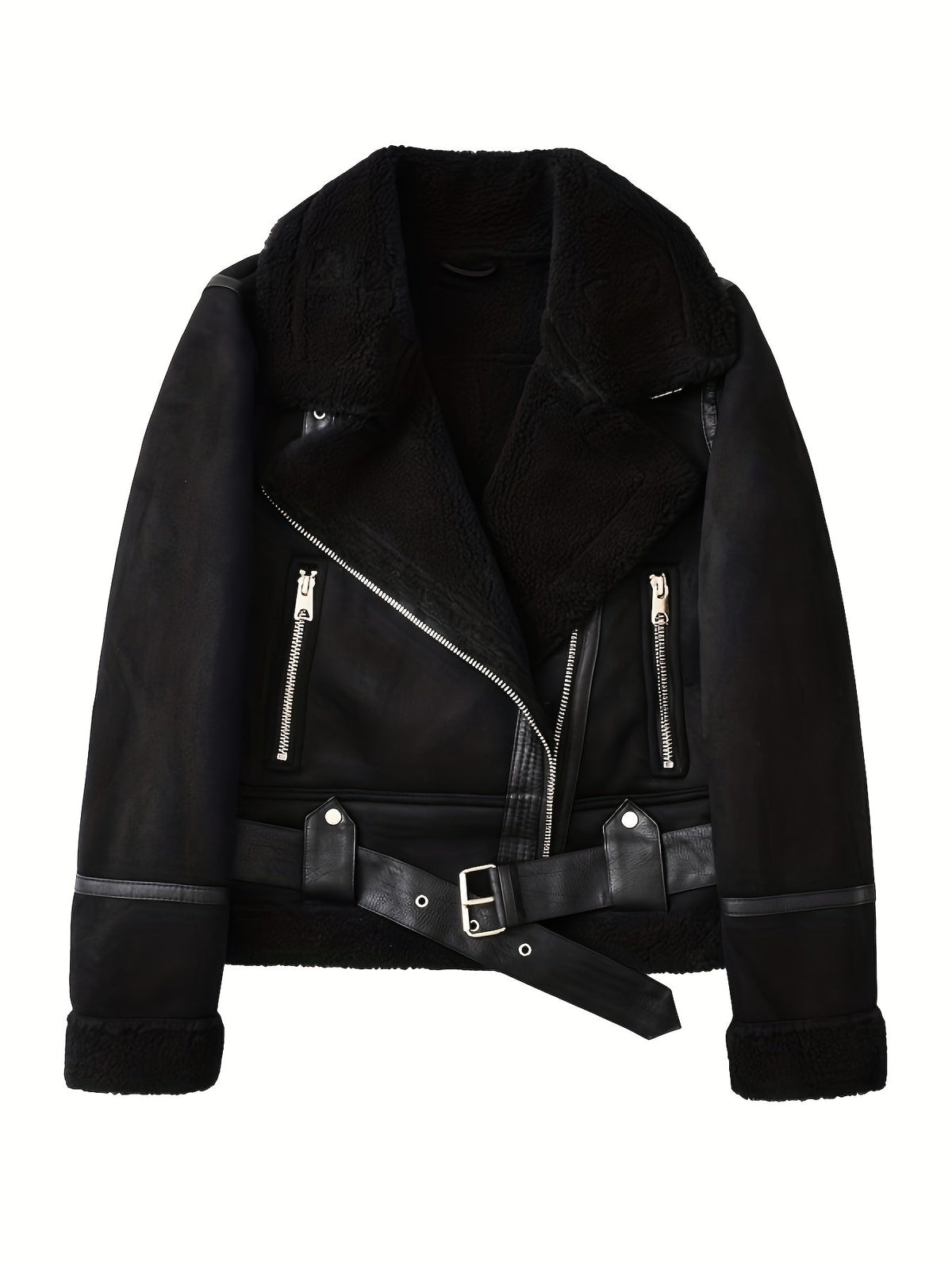 Veste courte ceinturée à doublure effet peau lainée — Amielle Paris