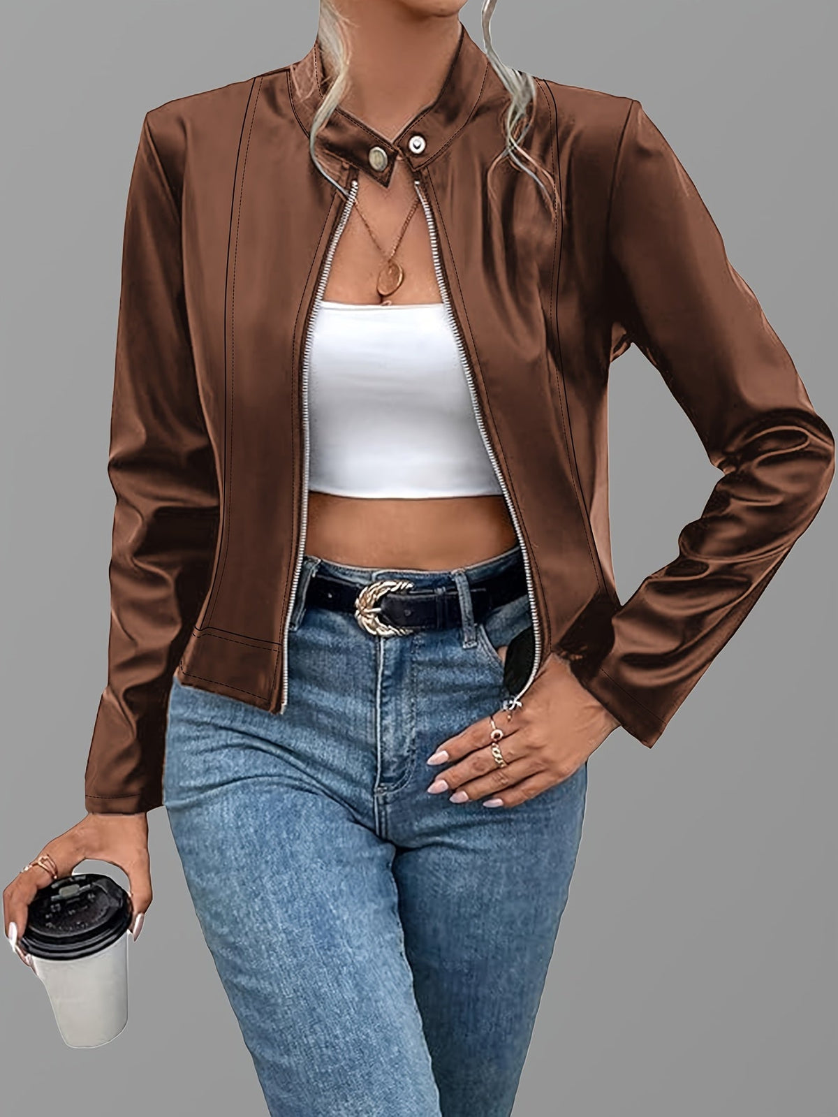 Veste courte style motard à fermeture zippée — Amielle Paris