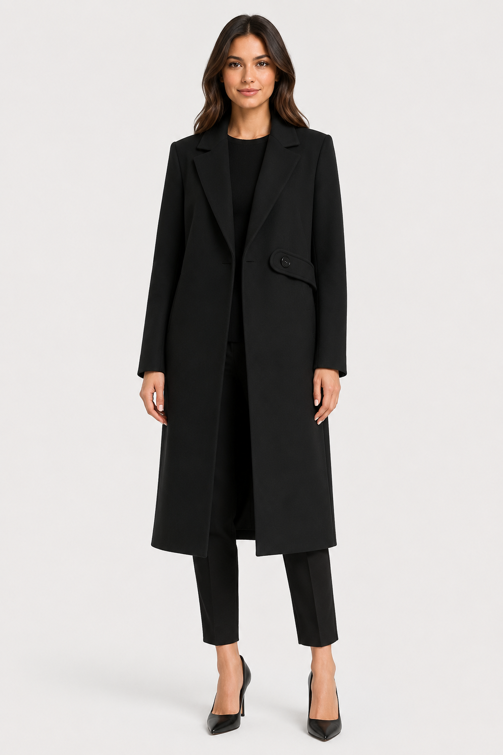 Avalyn — Manteau long cintré à col cranté — Amielle Paris