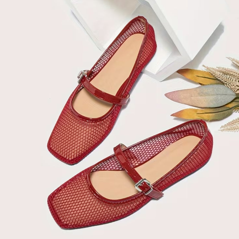 Chaussures Mary Jane en résille à bout carré — Amielle Paris