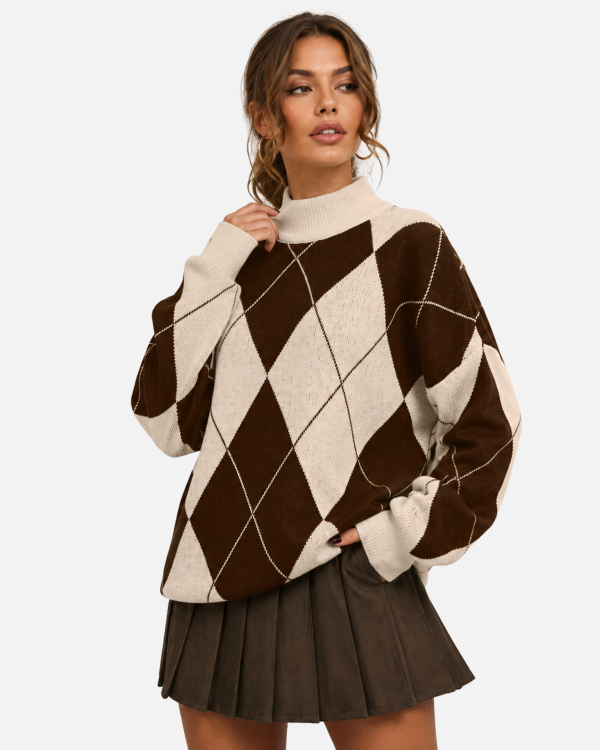 Pull ample à losanges et col montant — Amielle Paris
