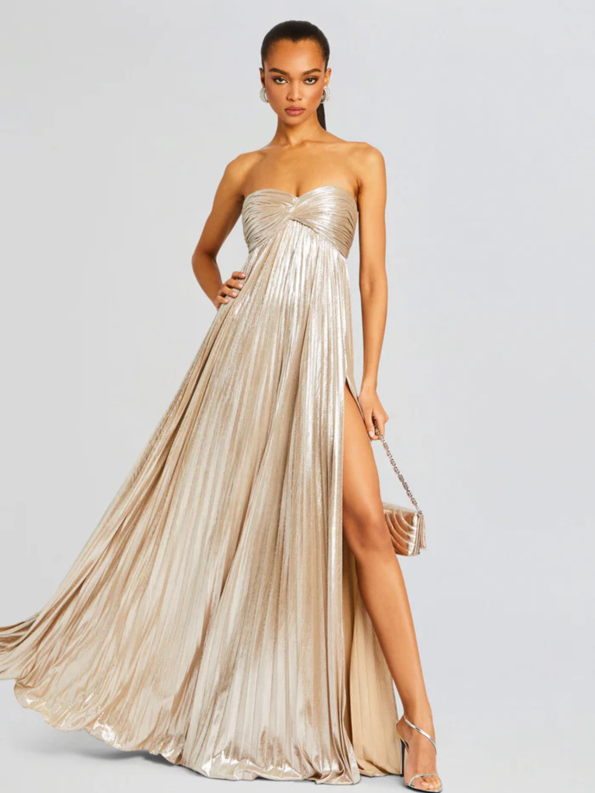 Kira — Robe longue bustier plissée et métallisée — Amielle Paris