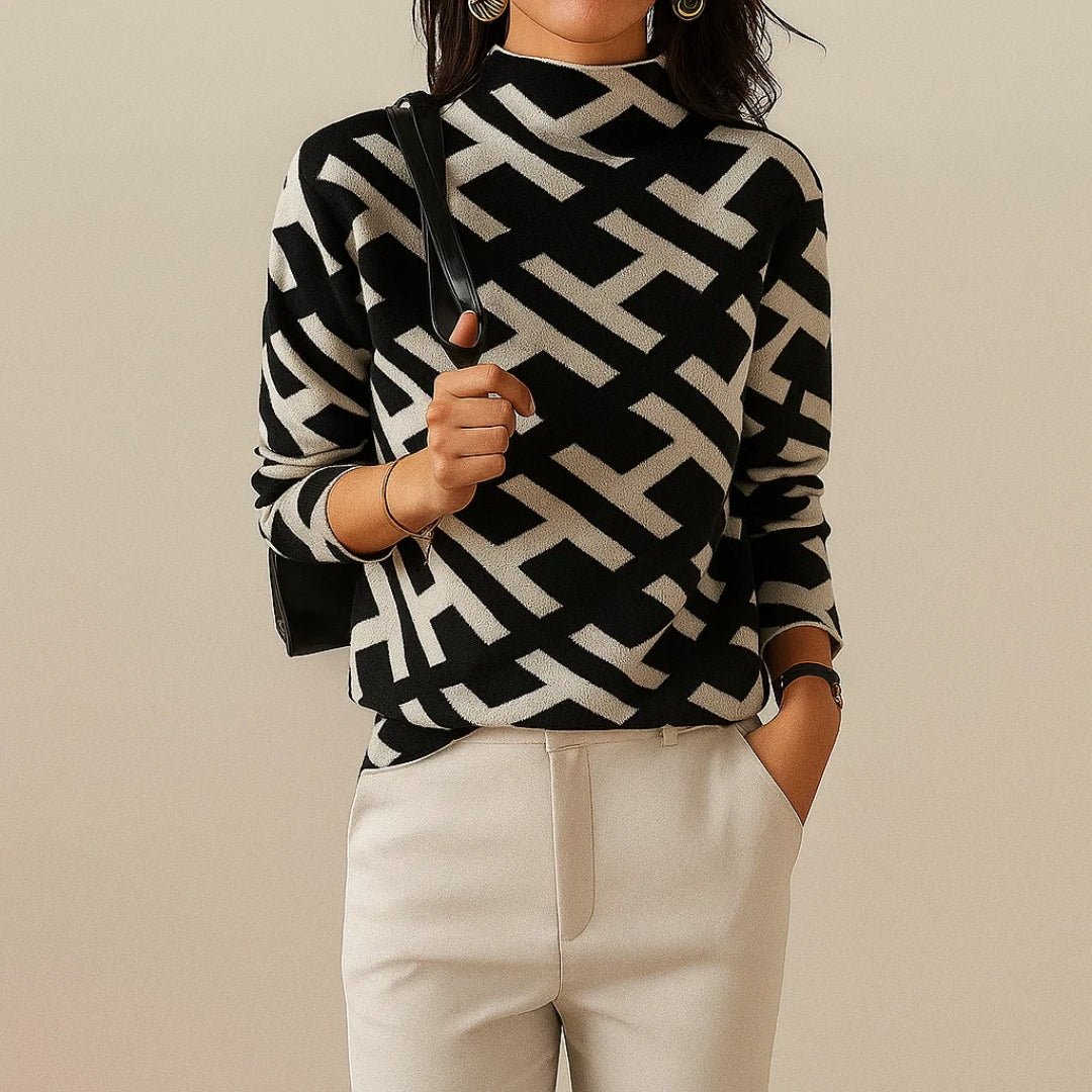 Pull à motifs géométriques et col montant — Amielle Paris