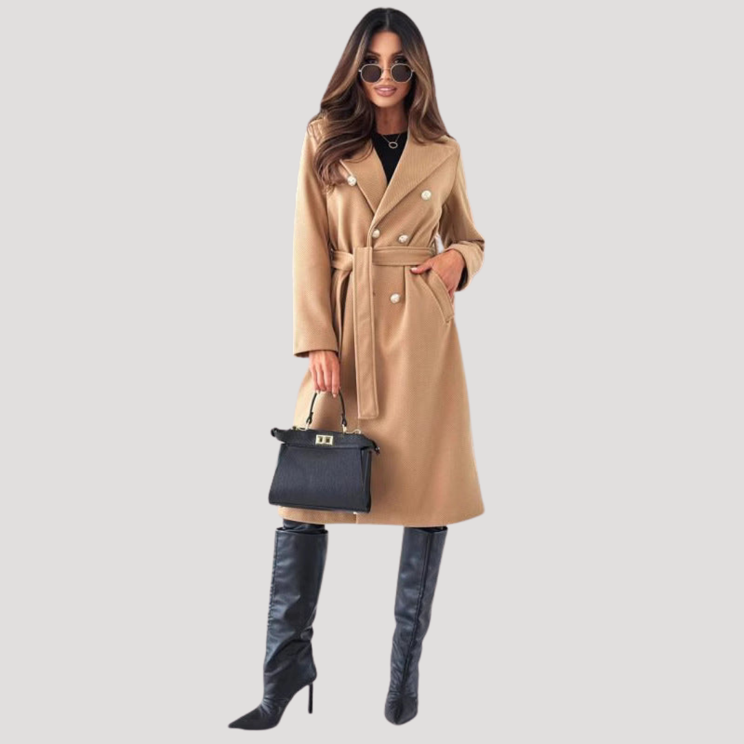 Manteau long croisé à ceinture assortie — Amielle Paris