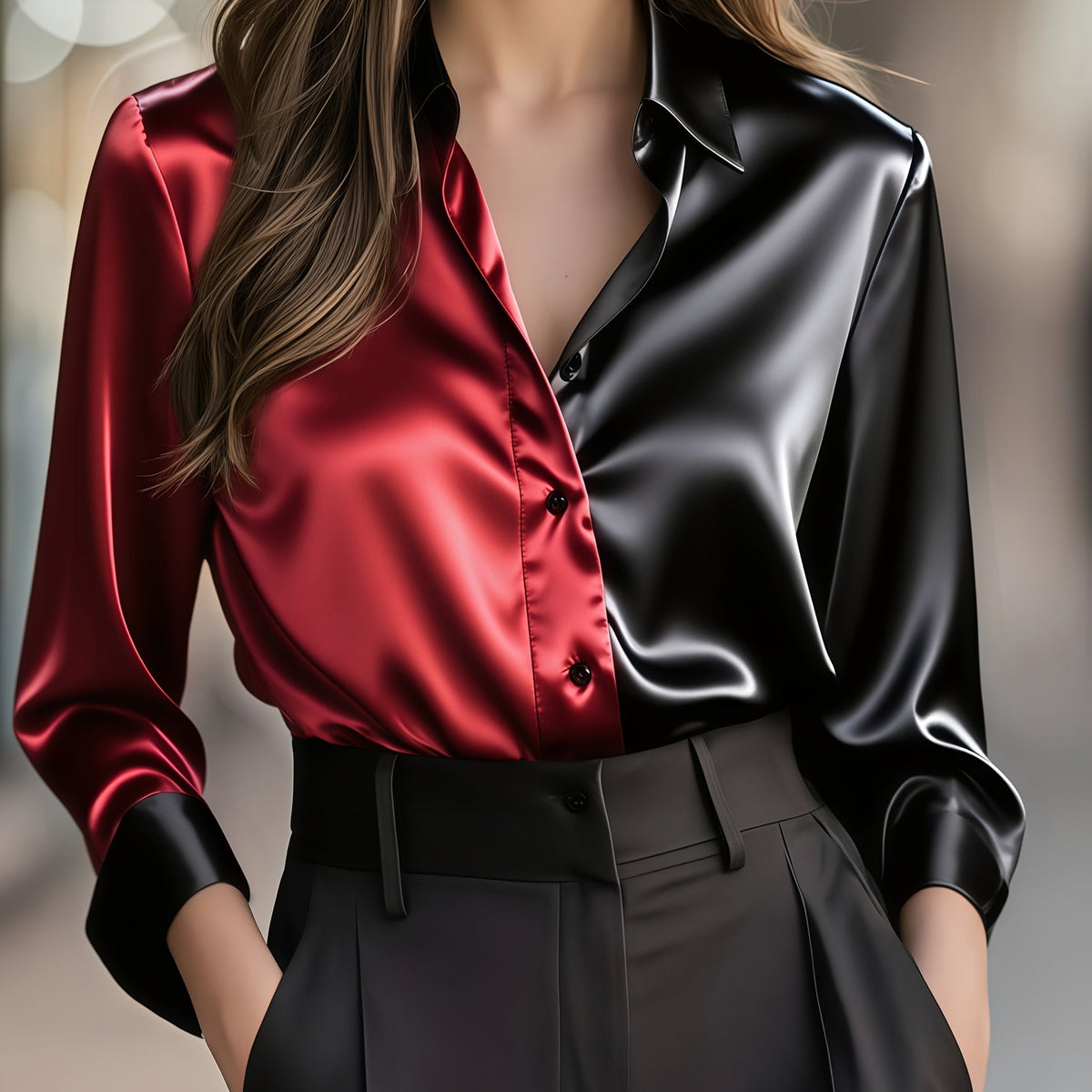 Colette | Blouse bicolore en soie — Amielle Paris