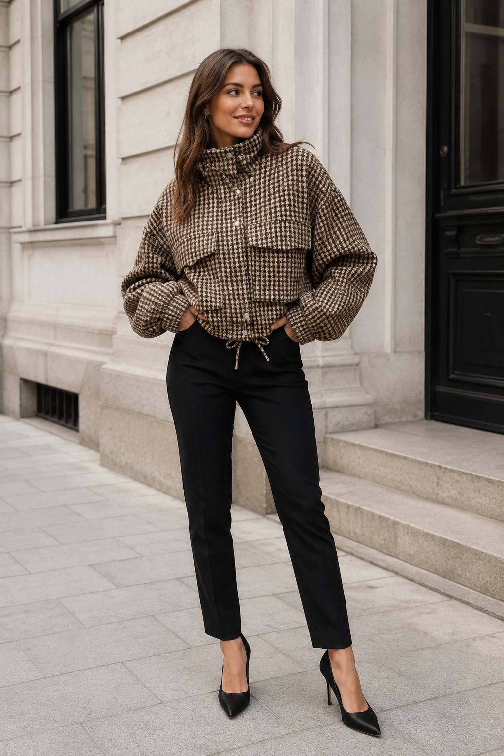 Sylista — Veste courte à motif pied-de-poule — Amielle Paris