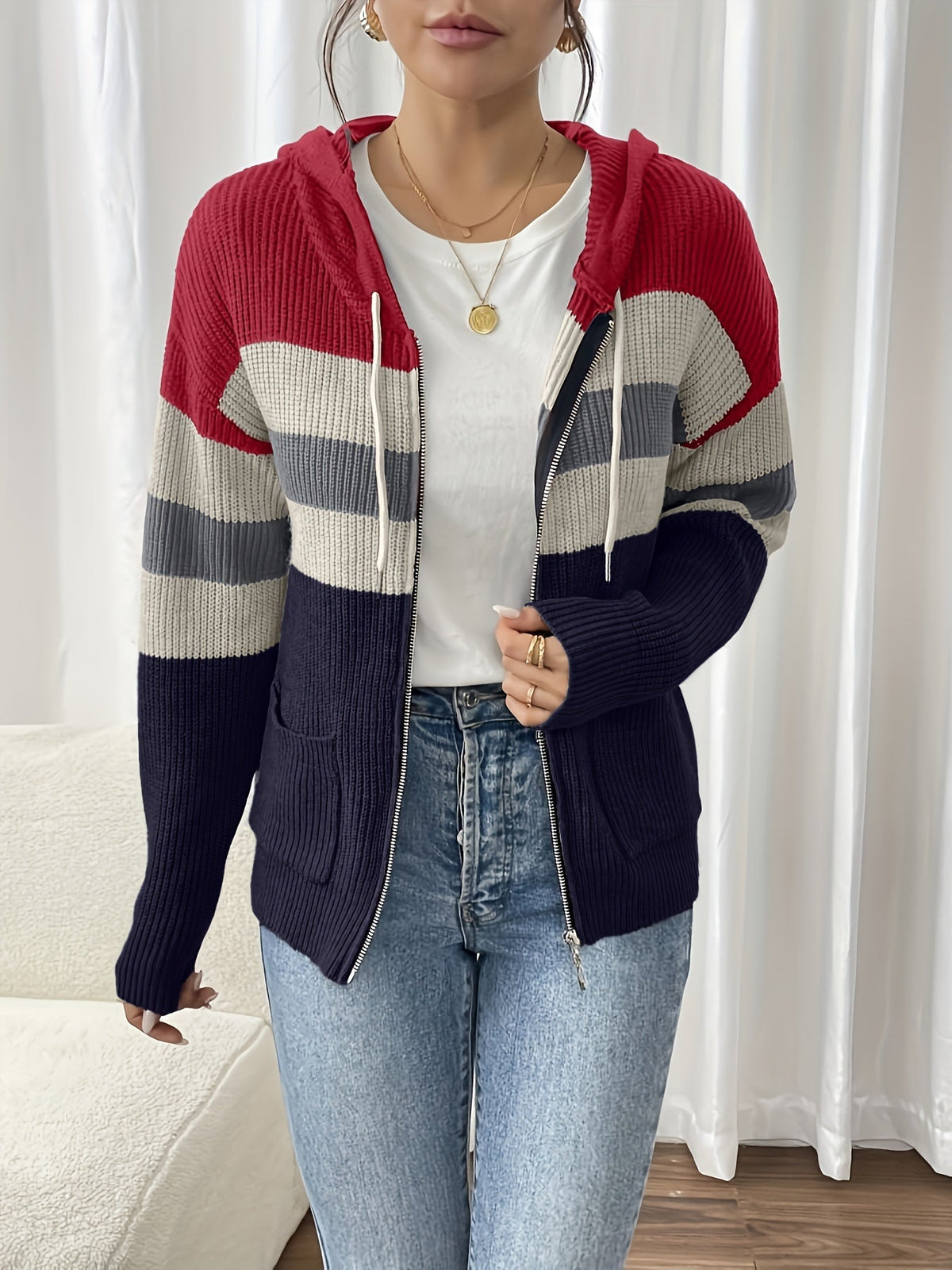 Harriet | Gilet côtelé zippé à capuche — Amielle Paris