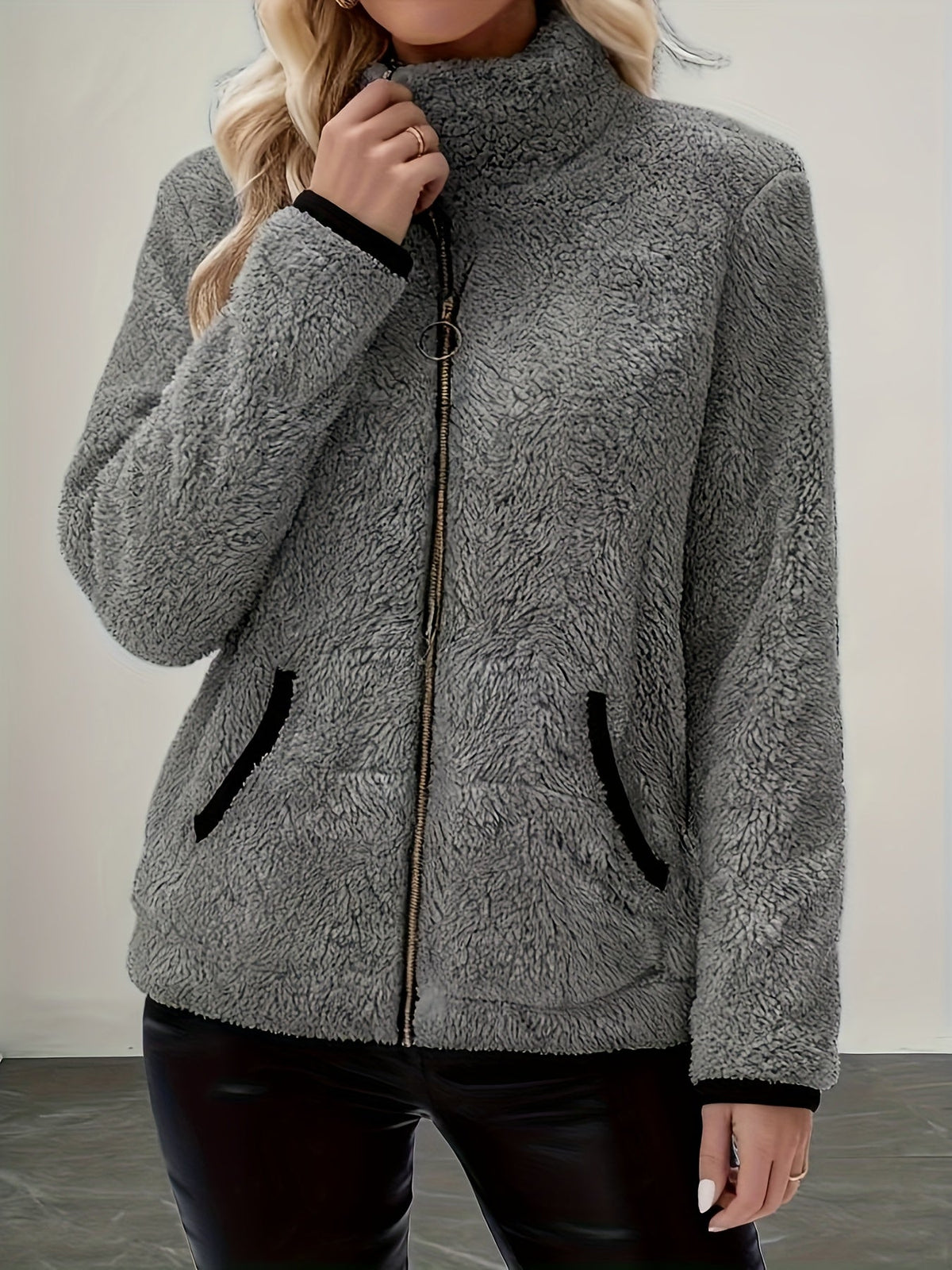 Nathalie | Veste zippée effet peluche — Amielle Paris