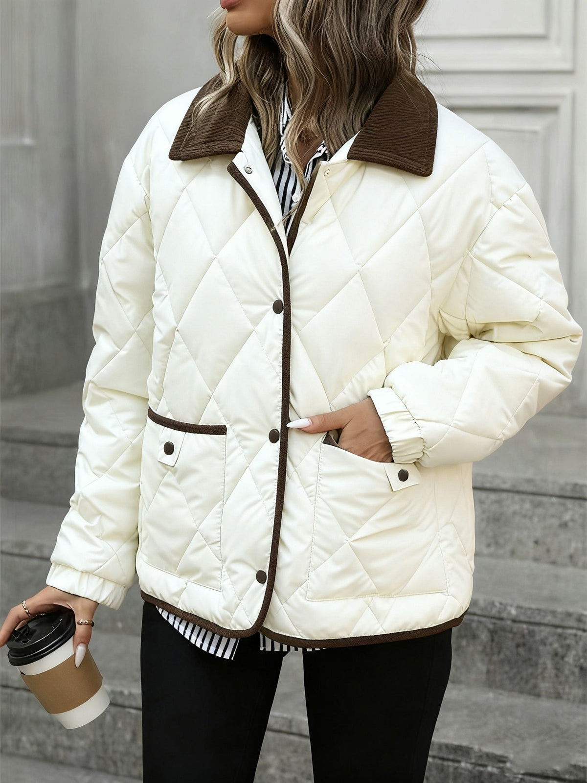Odette | Veste matelassée à col en velours côtelé — Amielle Paris
