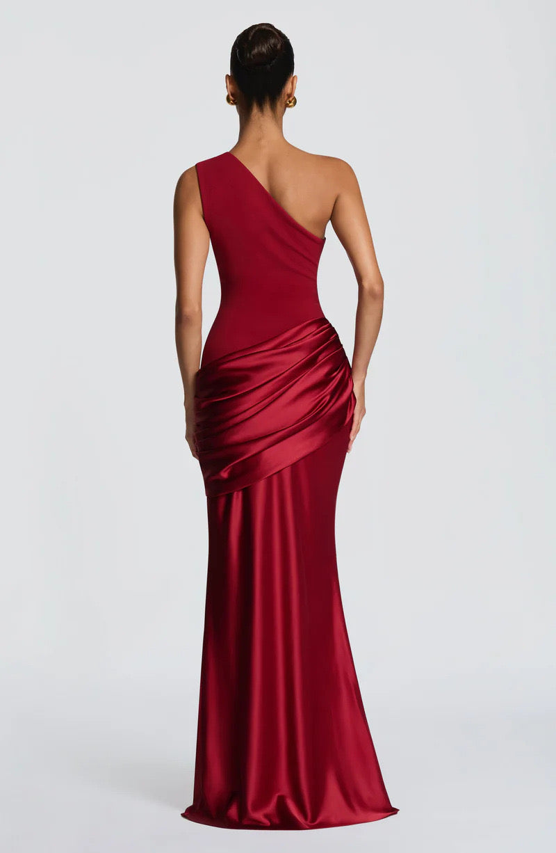Sidonie — Robe longue satinée à une épaule — Amielle Paris