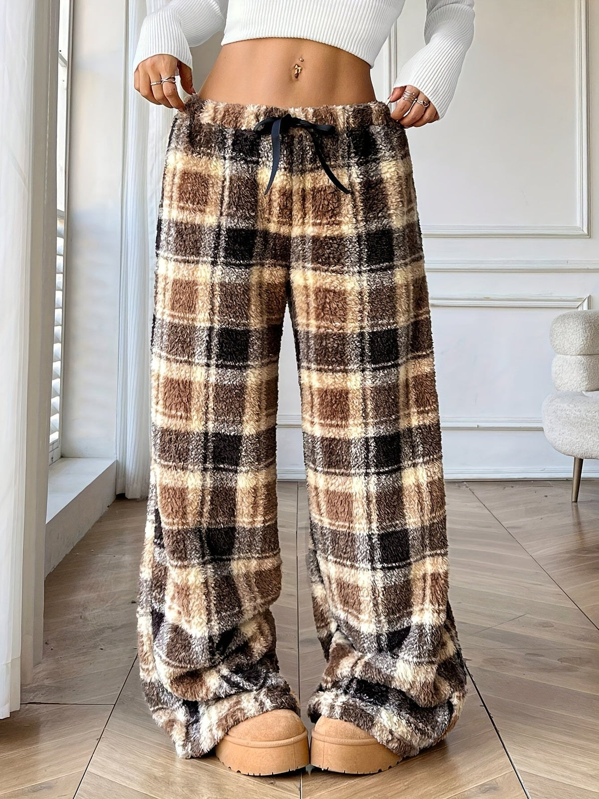 Pantalon d'intérieur en polaire à carreaux — Amielle Paris