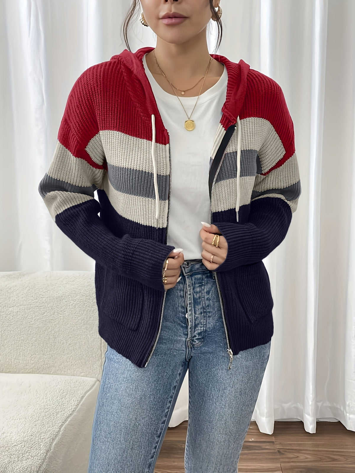 Harriet | Gilet côtelé zippé à capuche — Amielle Paris