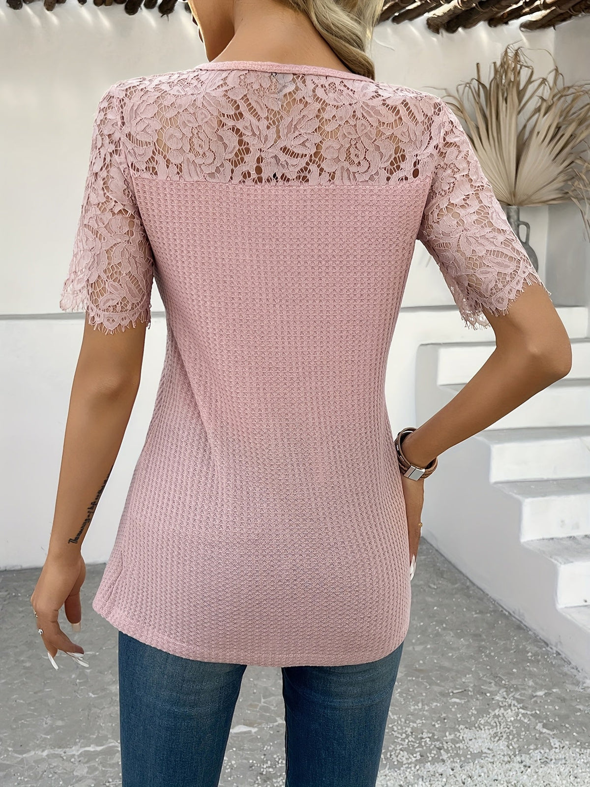 Ophélie | Haut en maille gaufrée et dentelle — Amielle Paris