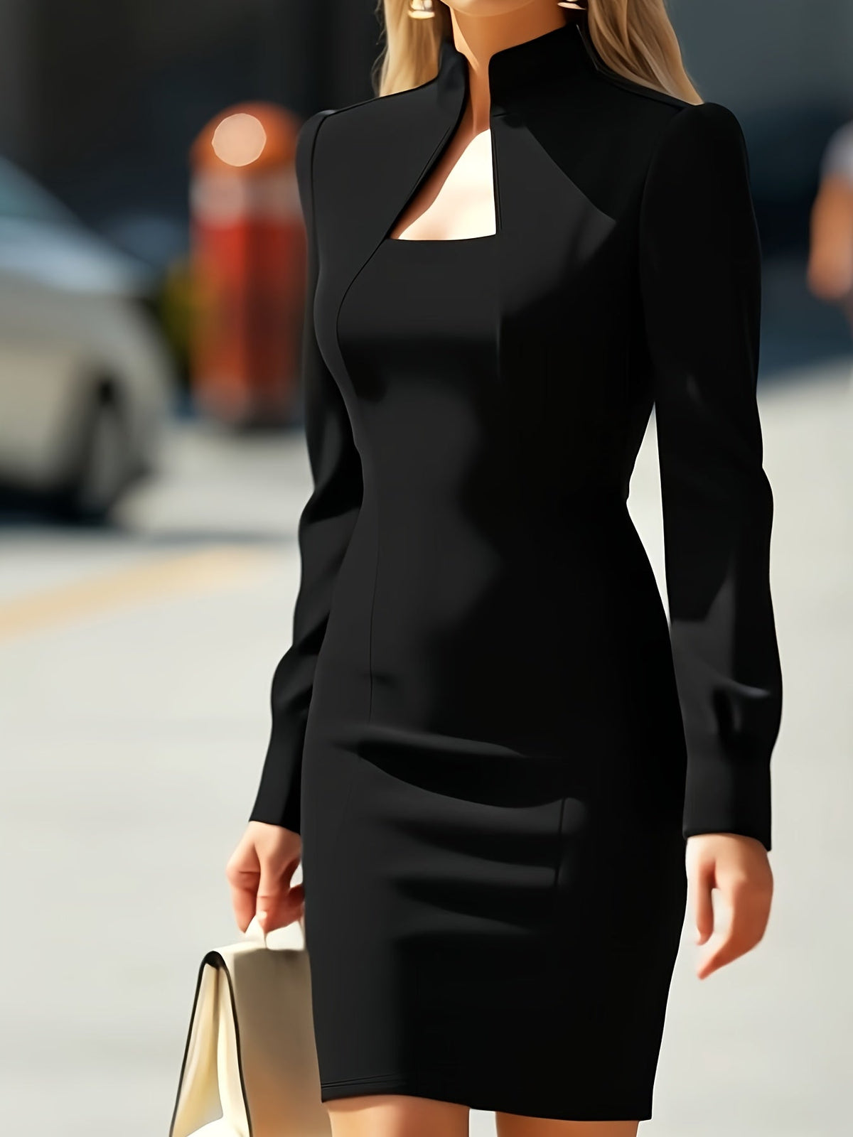 Robe courte ajustée à col haut et découpe — Amielle Paris