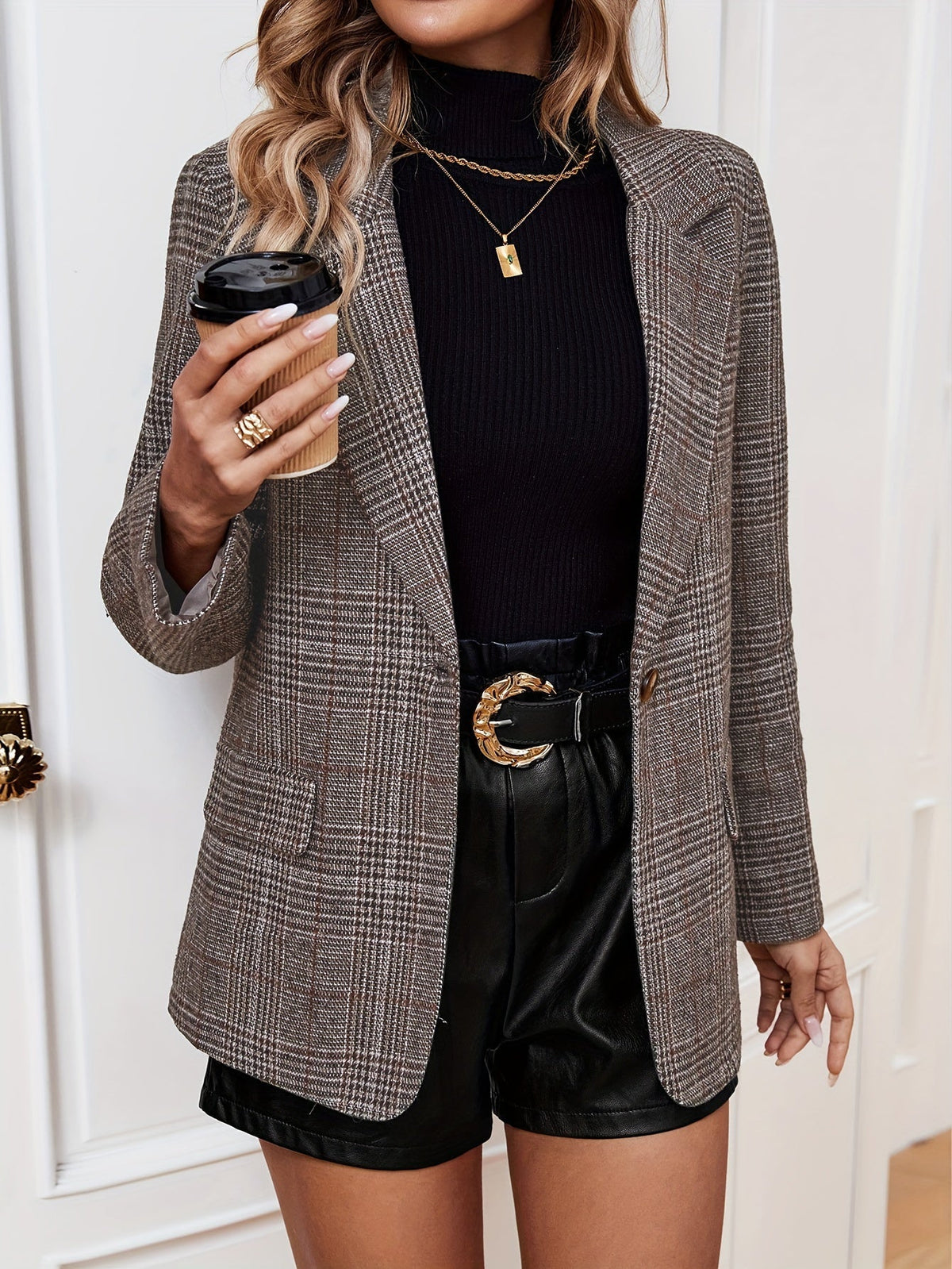 Blazer pied-de-poule à revers crantés — Amielle Paris