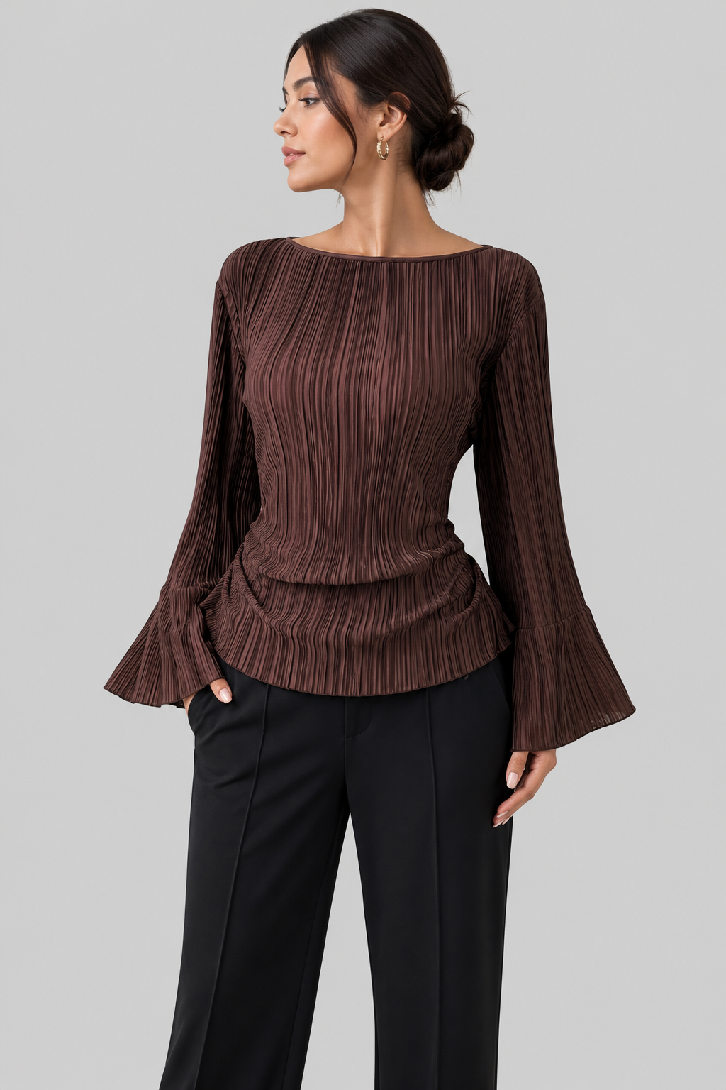 Blouse plissée à manches évasées — Cintia — Amielle Paris