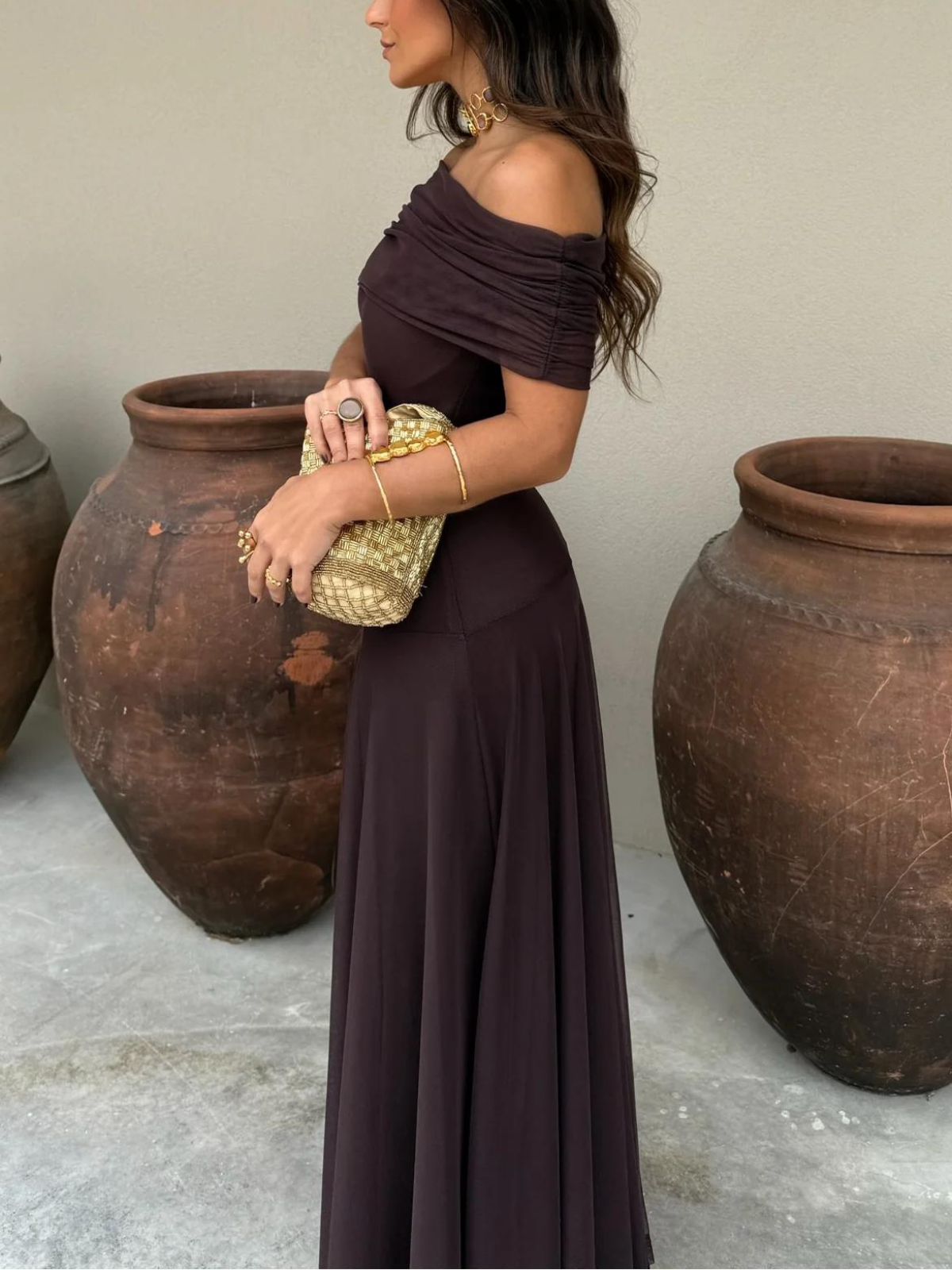 Victoire — Robe longue à encolure Bardot — Amielle Paris