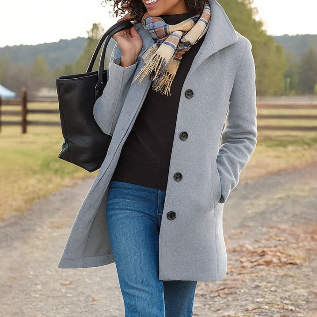 Manteau long à patte de boutonnage et revers — Amielle Paris
