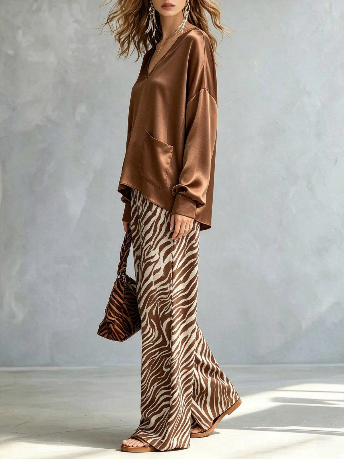 Ensemble satiné à pantalon large zébré — Amielle Paris