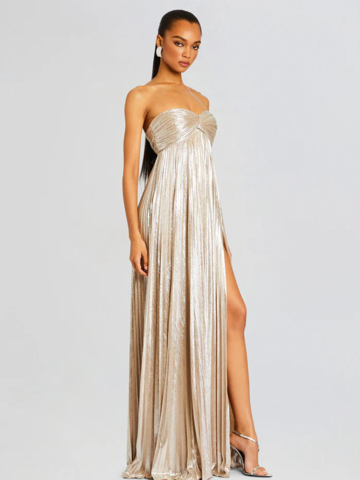 Kira — Robe longue bustier plissée et métallisée — Amielle Paris