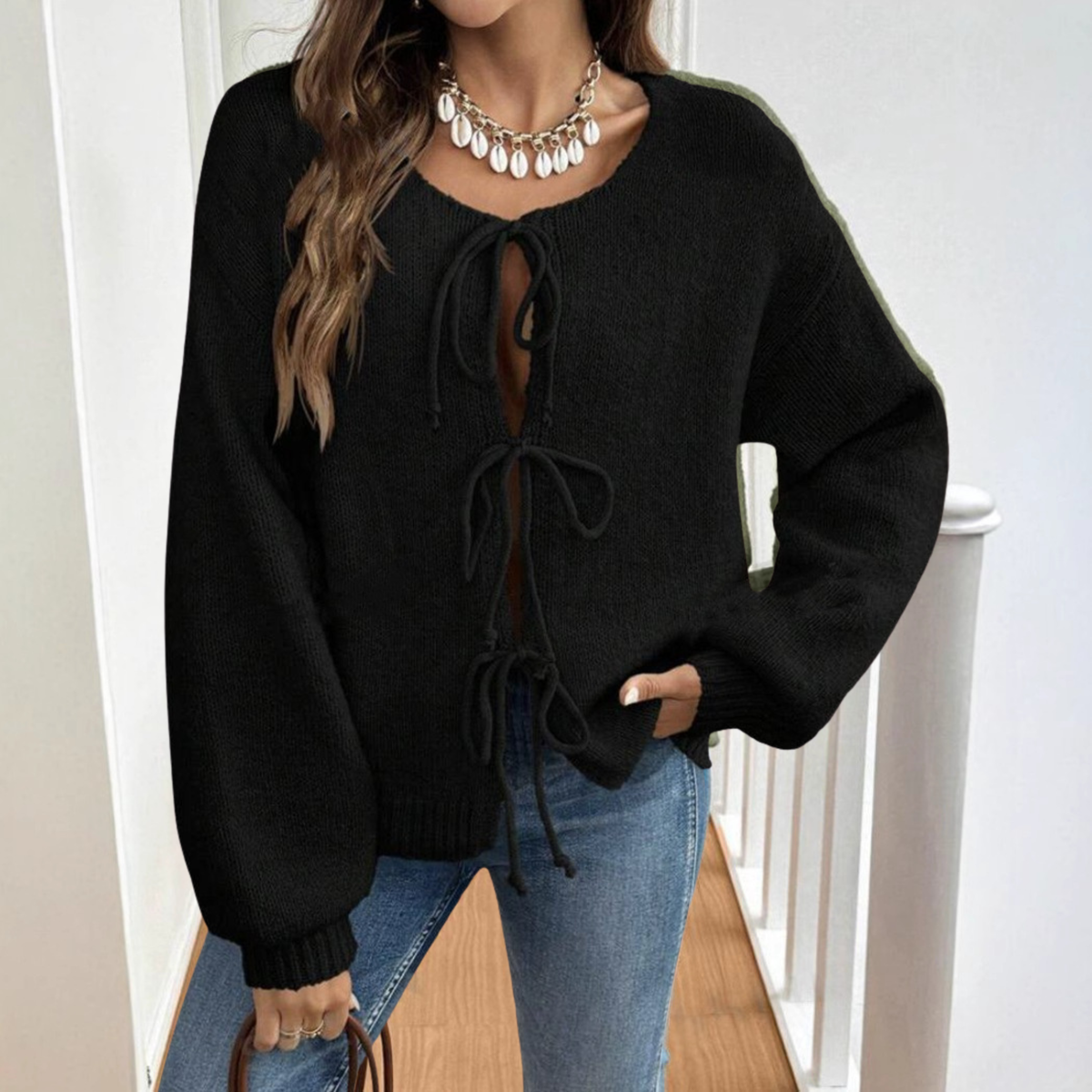 Gilet à liens noués et encolure ronde — Amielle Paris