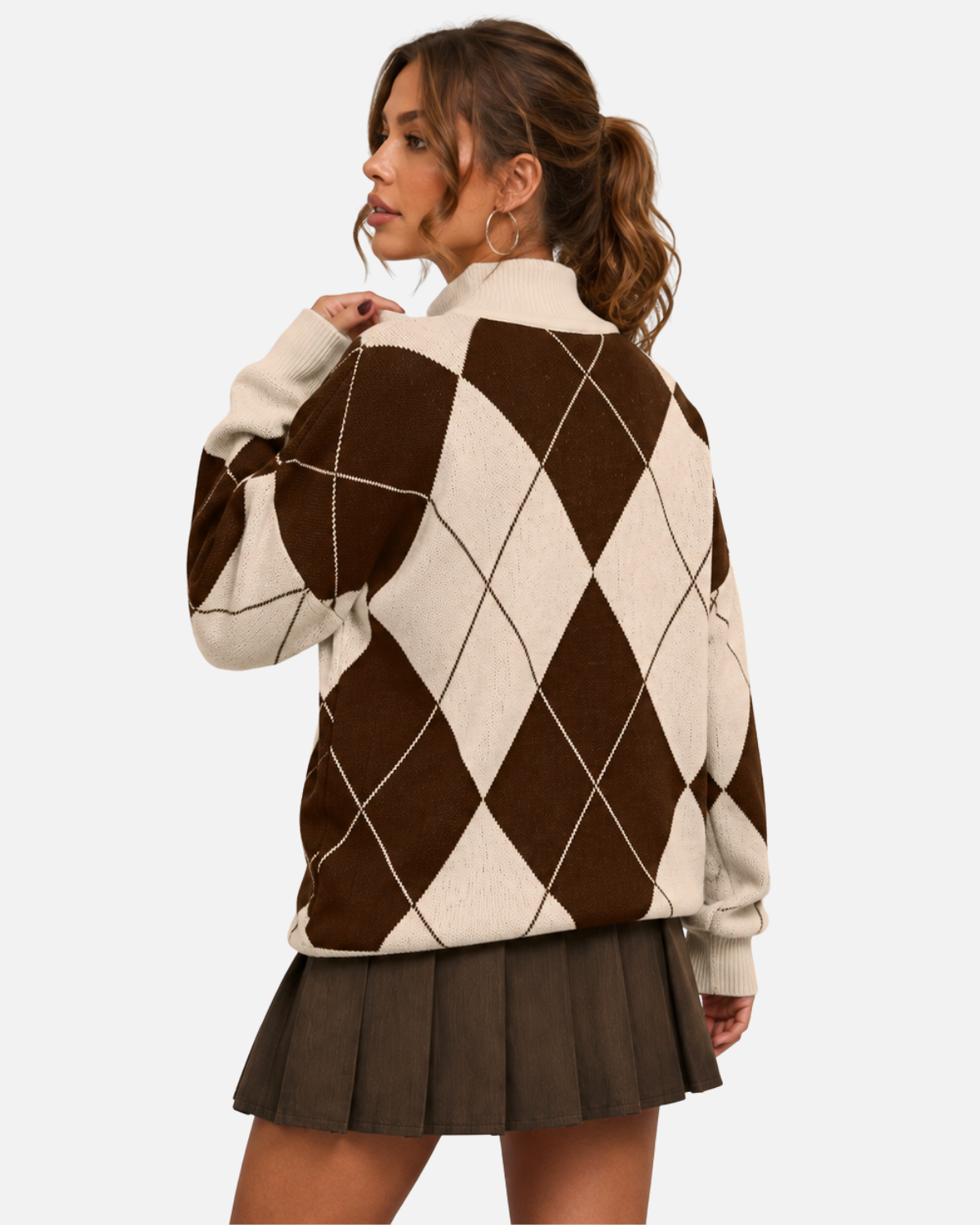 Pull ample à losanges et col montant — Amielle Paris