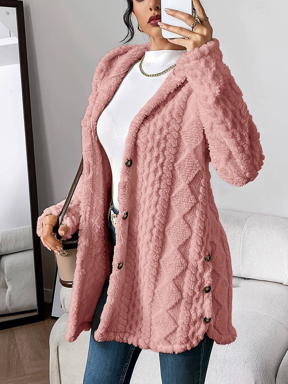 Nora — Cardigan long torsadé à capuche — Amielle Paris