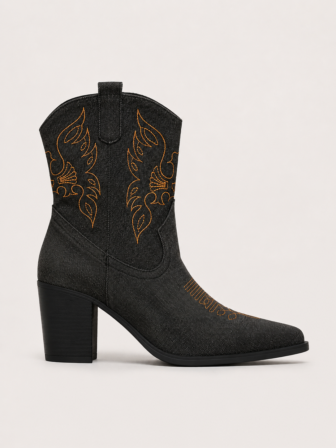 Bottines western en denim brodé Avessa — Amielle Paris