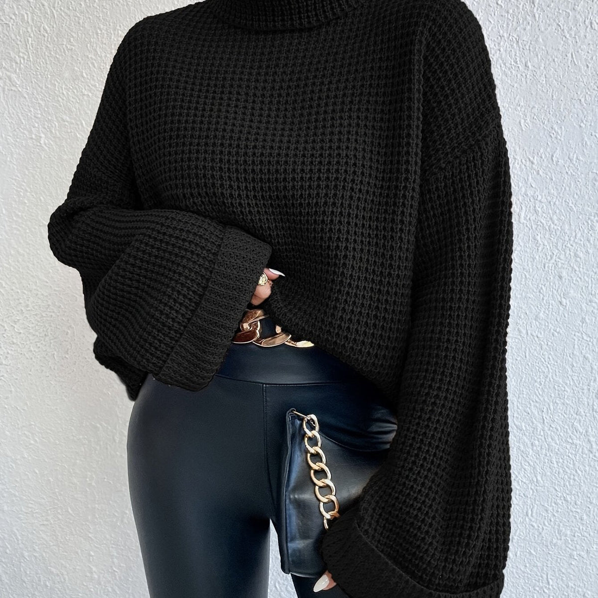 Lucienne | Pull en maille gaufrée à col roulé — Amielle Paris